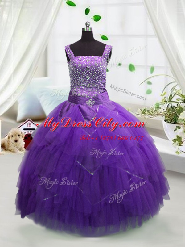 Low Price Floor Length Lavender High School Pageant Dress Straps Sleeveless Lace Up