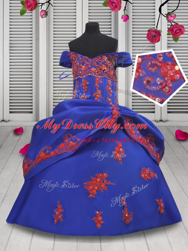 Graceful Off the Shoulder Royal Blue Lace Up Winning Pageant Gowns Beading and Appliques Sleeveless Floor Length