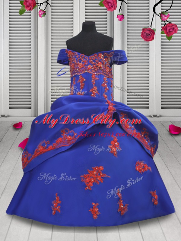 Graceful Off the Shoulder Royal Blue Lace Up Winning Pageant Gowns Beading and Appliques Sleeveless Floor Length