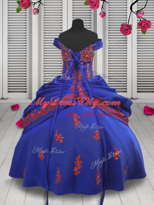 Graceful Off the Shoulder Royal Blue Lace Up Winning Pageant Gowns Beading and Appliques Sleeveless Floor Length