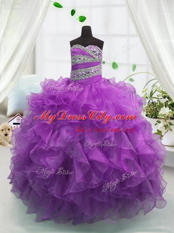 Sweetheart Sleeveless Lace Up Little Girls Pageant Dress Wholesale Purple Organza