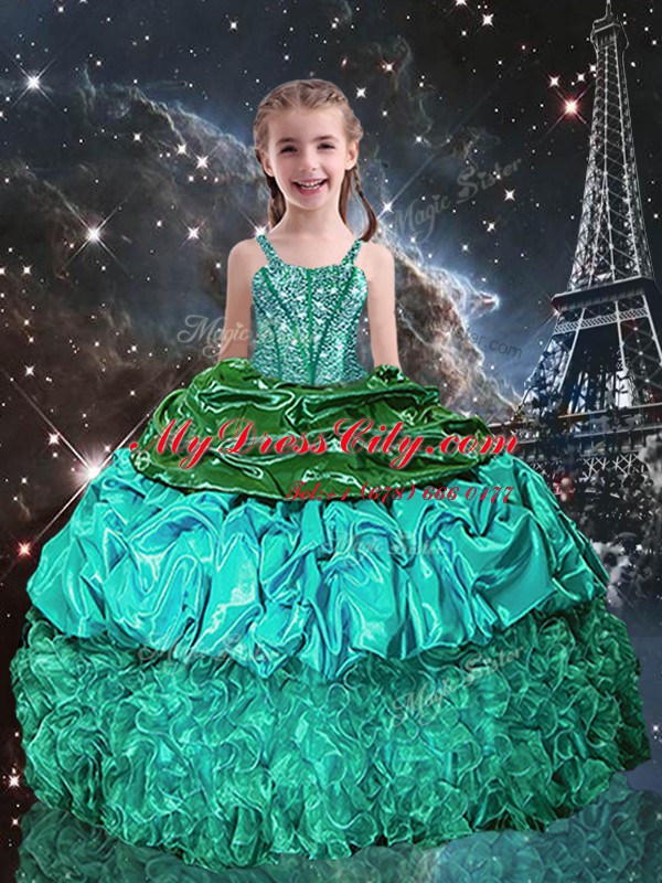 Graceful Ball Gowns Child Pageant Dress Green Spaghetti Straps Organza Sleeveless Floor Length Lace Up