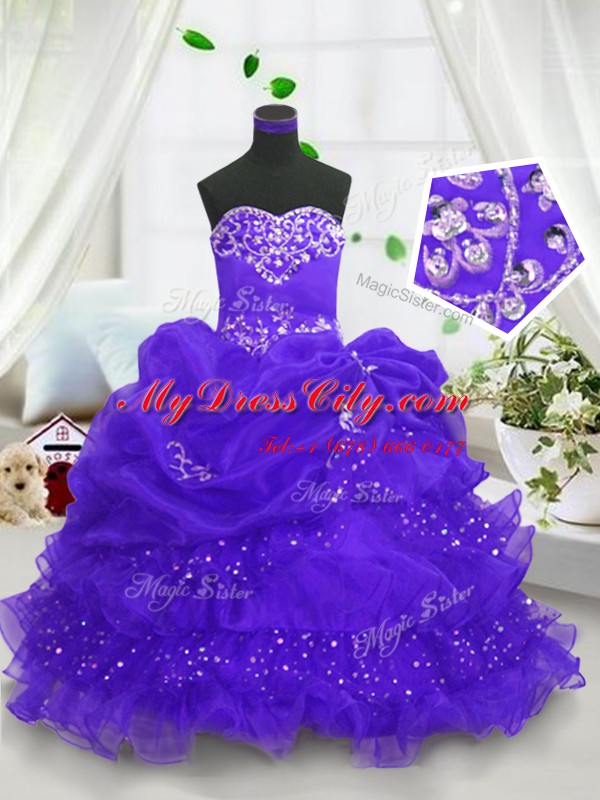 Dramatic Beading and Ruffled Layers and Pick Ups Kids Formal Wear Blue Lace Up Sleeveless Floor Length