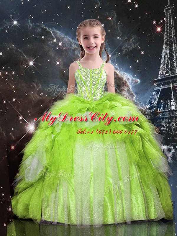 Ruffled Floor Length Ball Gowns Sleeveless Apple Green Party Dress Lace Up