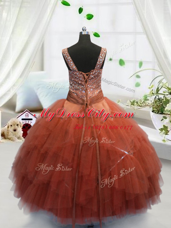 Inexpensive Sleeveless Beading and Ruffles Lace Up Party Dress