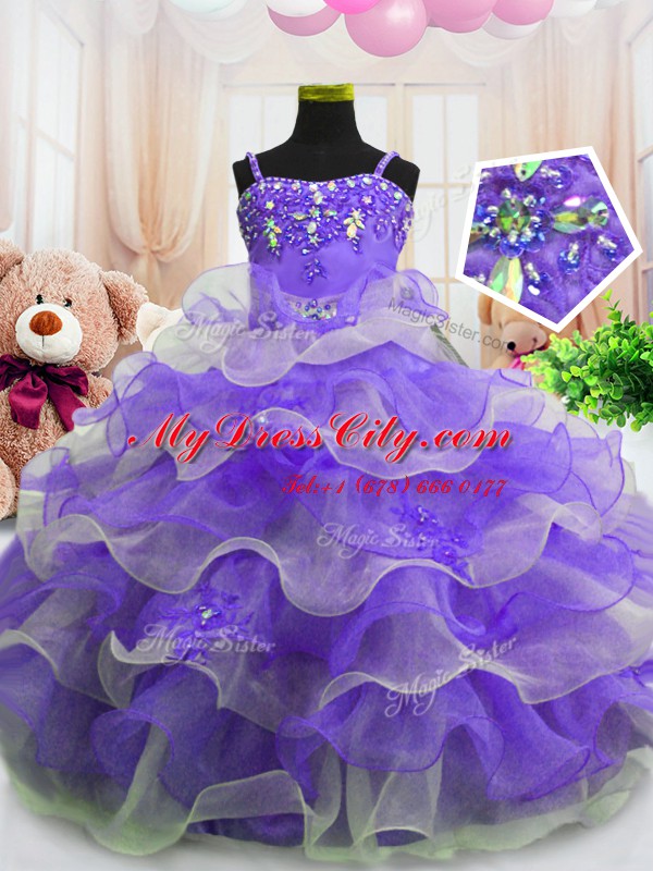 Ruffled Floor Length Ball Gowns Sleeveless Eggplant Purple Pageant Dresses Zipper