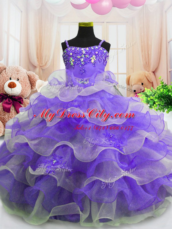 Ruffled Floor Length Ball Gowns Sleeveless Eggplant Purple Pageant Dresses Zipper