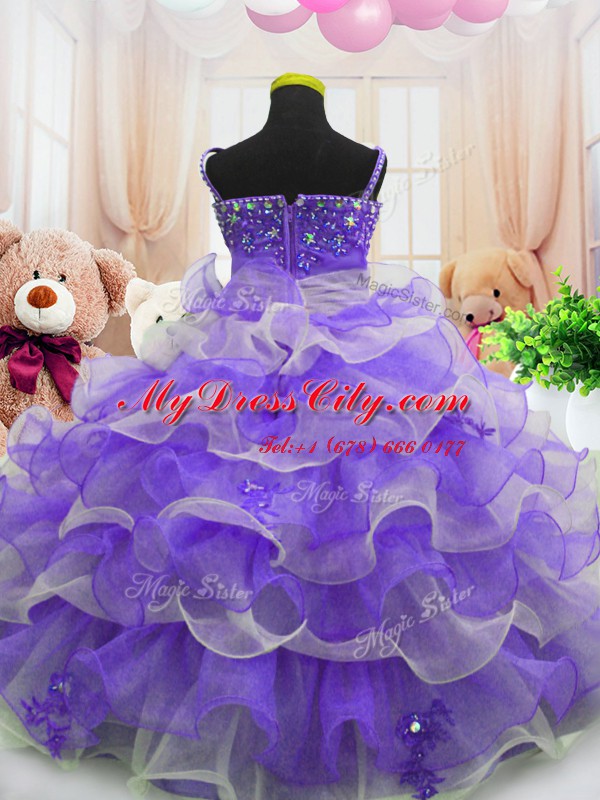 Ruffled Floor Length Ball Gowns Sleeveless Eggplant Purple Pageant Dresses Zipper