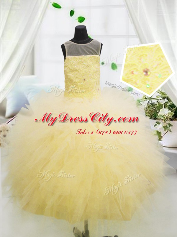 Scoop Sleeveless Tulle Pageant Dresses Beading and Appliques Zipper