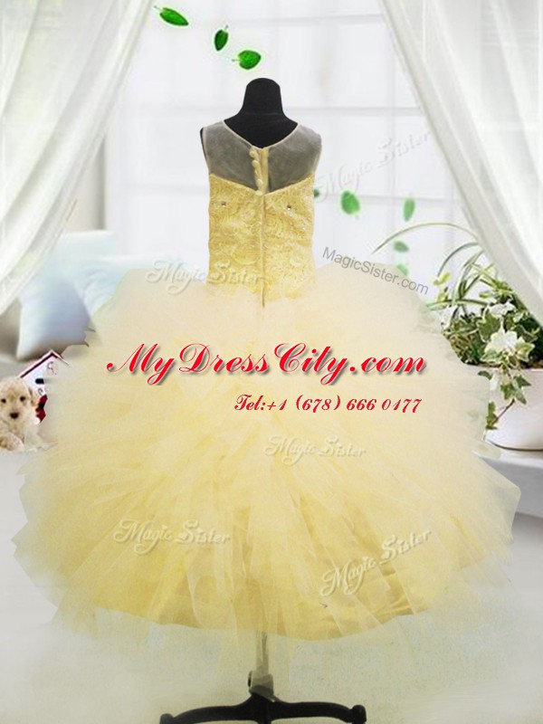 Scoop Sleeveless Tulle Pageant Dresses Beading and Appliques Zipper