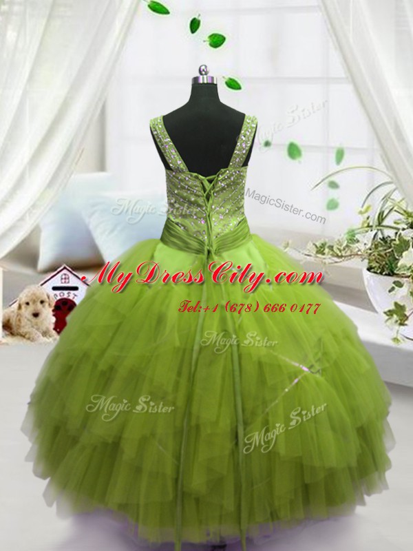 Charming Sleeveless Lace Up Floor Length Beading and Ruffles Party Dress