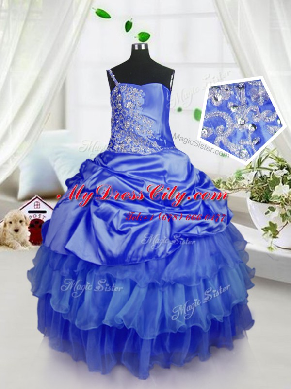 Hot Sale Pick Ups Ruffled Strapless Sleeveless Lace Up Custom Made Royal Blue Organza