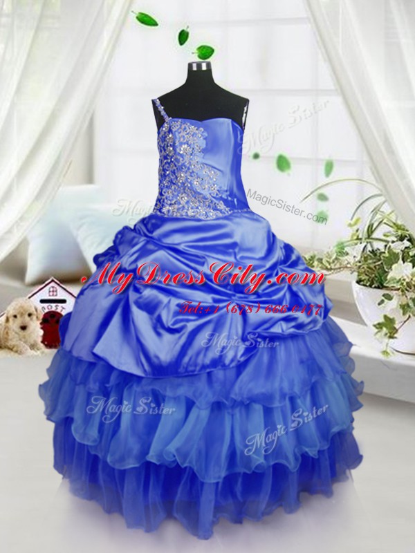 Hot Sale Pick Ups Ruffled Strapless Sleeveless Lace Up Custom Made Royal Blue Organza