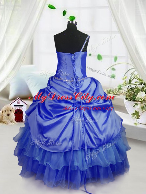 Hot Sale Pick Ups Ruffled Strapless Sleeveless Lace Up Custom Made Royal Blue Organza