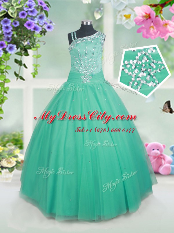 Aqua Blue Side Zipper Little Girls Pageant Dress Wholesale Beading Sleeveless Floor Length