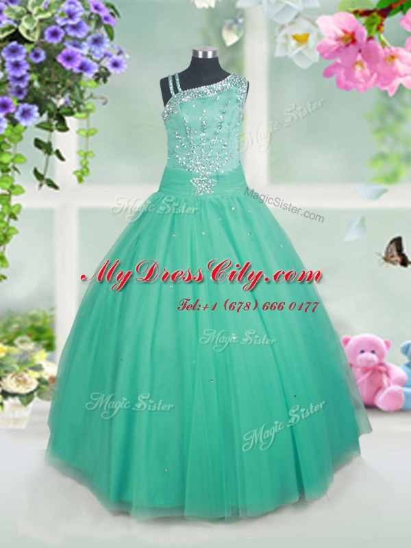 Aqua Blue Side Zipper Little Girls Pageant Dress Wholesale Beading Sleeveless Floor Length