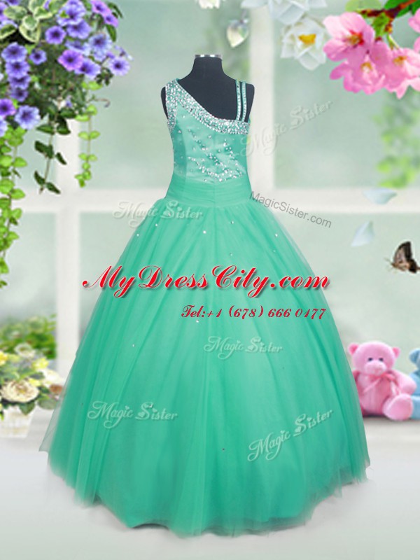 Aqua Blue Side Zipper Little Girls Pageant Dress Wholesale Beading Sleeveless Floor Length