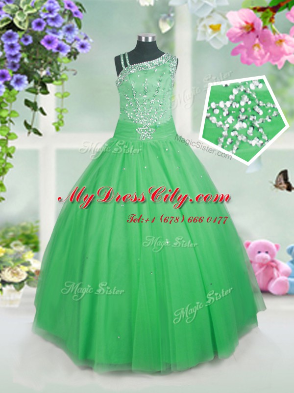 Green Asymmetric Neckline Beading Party Dress Sleeveless Side Zipper