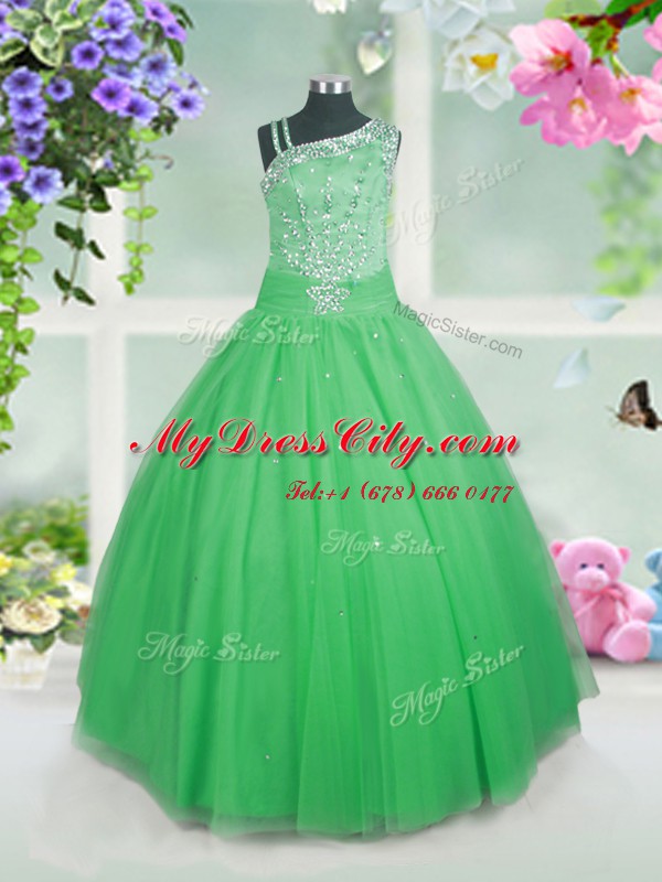 Green Asymmetric Neckline Beading Party Dress Sleeveless Side Zipper