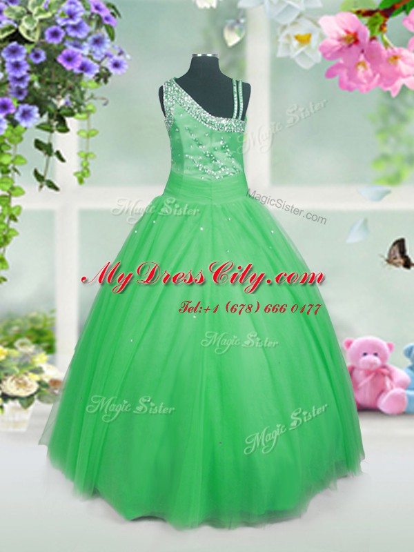 Green Asymmetric Neckline Beading Party Dress Sleeveless Side Zipper