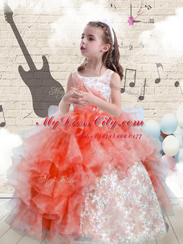 Enchanting Scoop Organza Sleeveless Floor Length Little Girl Pageant Gowns and Beading and Ruffles