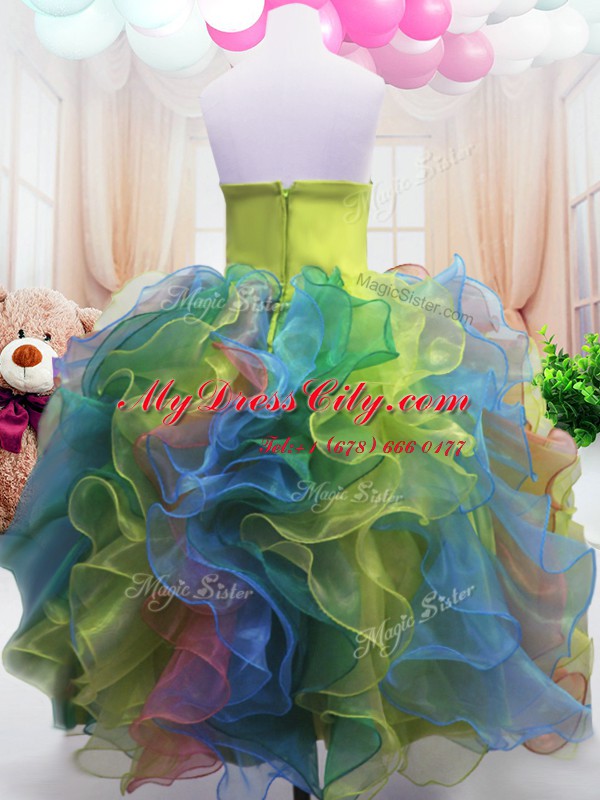 Sleeveless Floor Length Beading and Ruffles Zipper Kids Pageant Dress with Multi-color