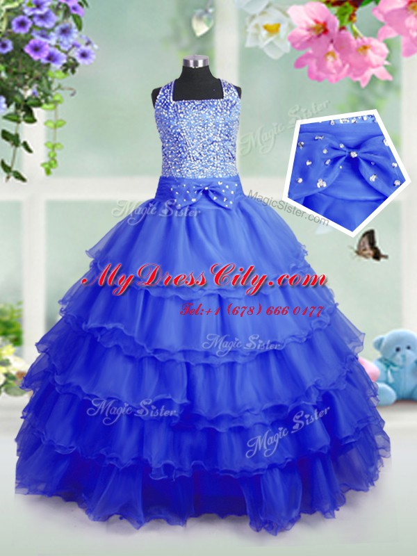 Ruffled Royal Blue Sleeveless Organza Zipper Party Dress Wholesale for Party and Wedding Party