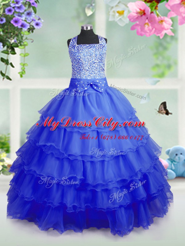 Ruffled Royal Blue Sleeveless Organza Zipper Party Dress Wholesale for Party and Wedding Party