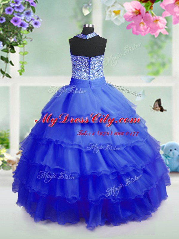 Ruffled Royal Blue Sleeveless Organza Zipper Party Dress Wholesale for Party and Wedding Party