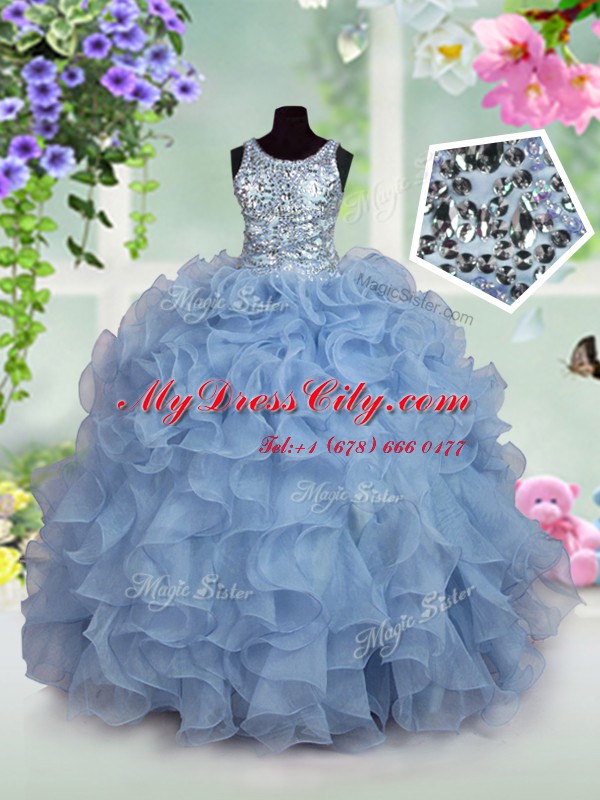 Luxurious Scoop Sleeveless Zipper Floor Length Ruffles and Sequins Little Girls Pageant Gowns