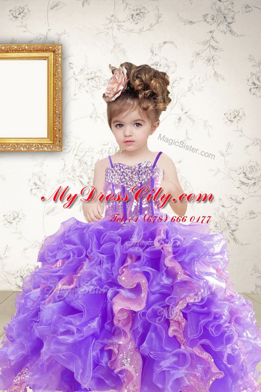 Hot Sale Sequins Multi-color Sleeveless Organza Lace Up Kids Formal Wear for Military Ball and Sweet 16 and Quinceanera