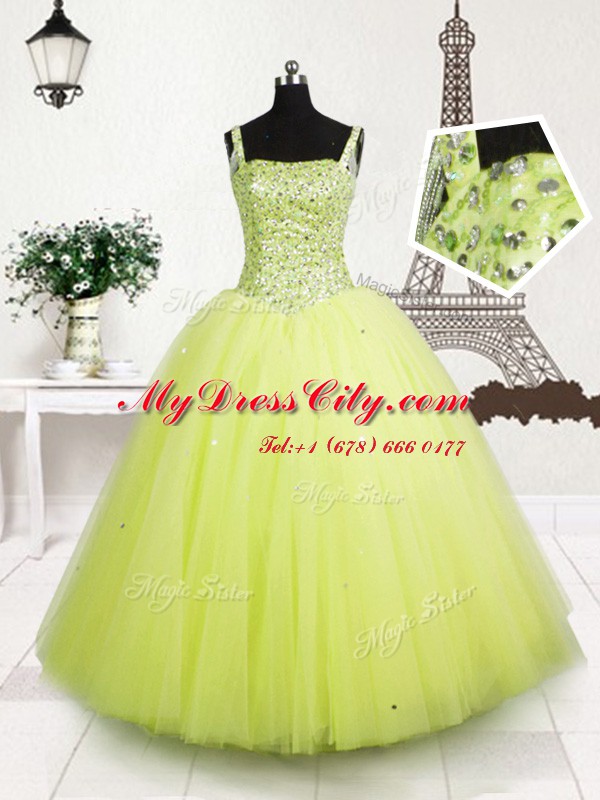 Tulle Sleeveless Floor Length Winning Pageant Gowns and Beading and Sequins