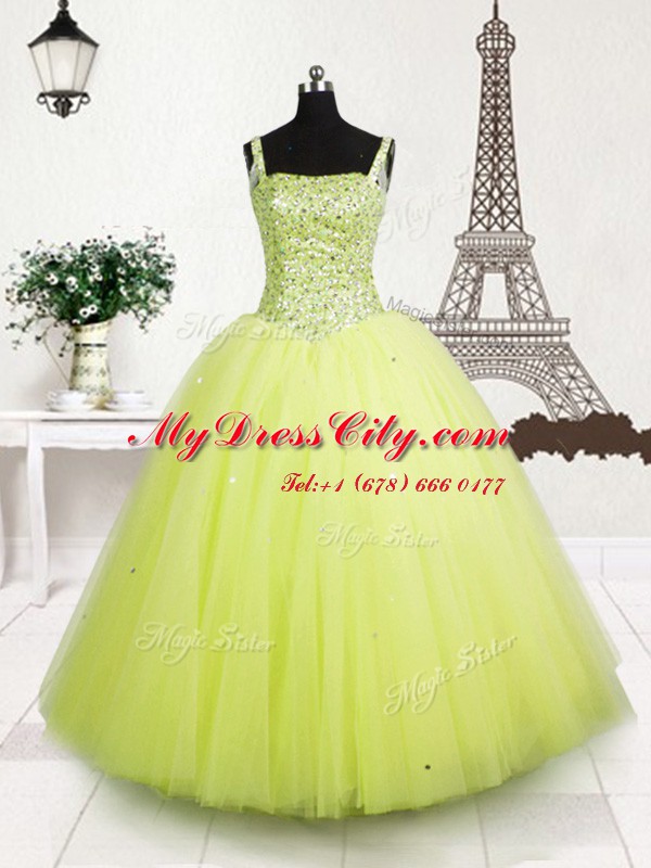 Tulle Sleeveless Floor Length Winning Pageant Gowns and Beading and Sequins