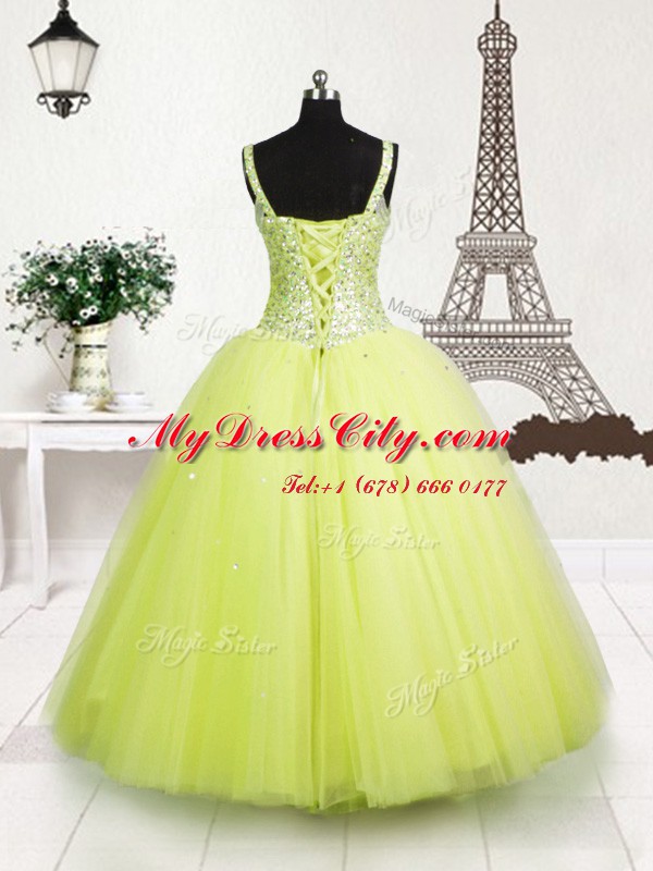 Tulle Sleeveless Floor Length Winning Pageant Gowns and Beading and Sequins