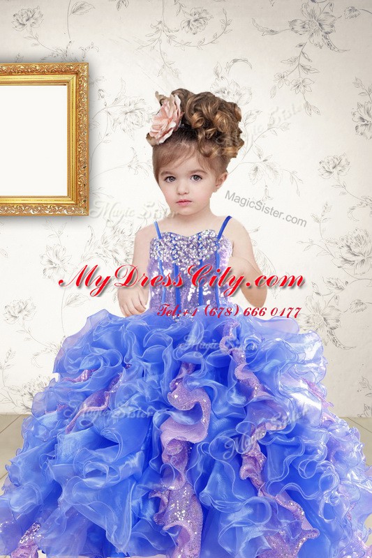 Top Selling Sequins Floor Length Ball Gowns Sleeveless Multi-color Little Girl Pageant Gowns Lace Up