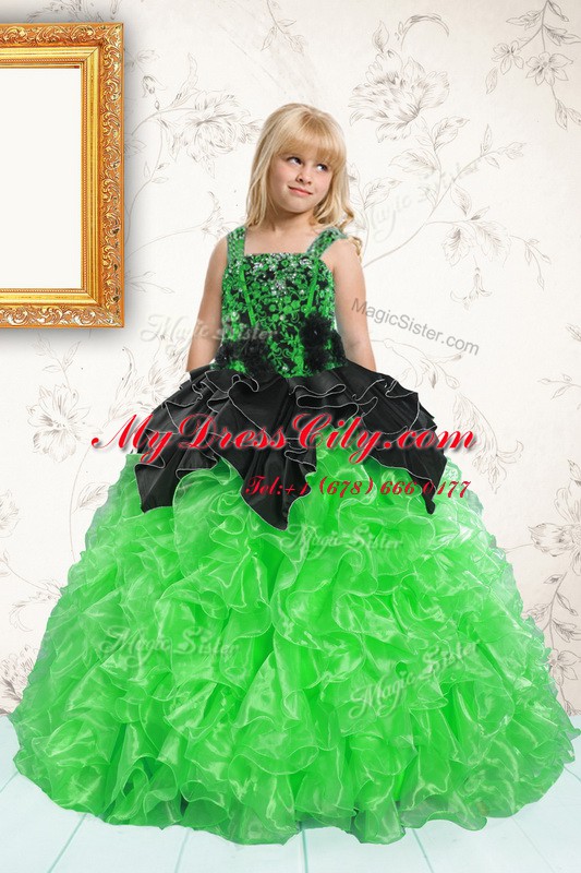 Pick Ups Green Sleeveless Organza Lace Up Kids Pageant Dress for Party and Wedding Party