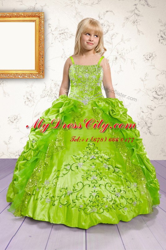 Pick Ups Ball Gowns Party Dress Wholesale Apple Green Spaghetti Straps Satin Sleeveless Floor Length Lace Up