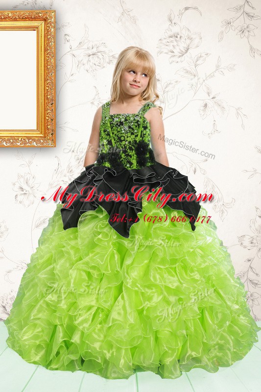 Sleeveless Lace Up Floor Length Beading and Pick Ups Little Girls Pageant Dress Wholesale