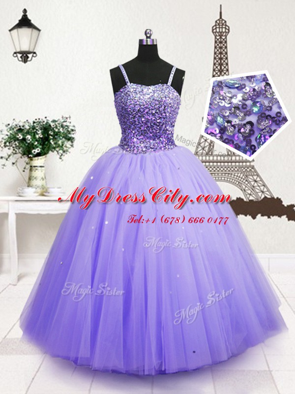 Perfect Tulle Sleeveless Floor Length Little Girl Pageant Dress and Beading and Sequins