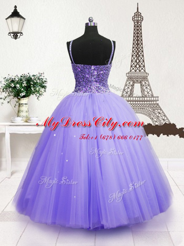 Perfect Tulle Sleeveless Floor Length Little Girl Pageant Dress and Beading and Sequins