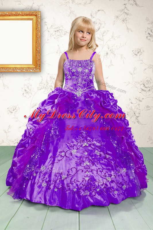 Nice Pick Ups Purple Sleeveless Satin Lace Up Teens Party Dress for Party and Wedding Party