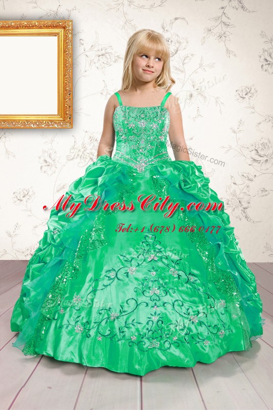 Exquisite Pick Ups Green Sleeveless Satin Lace Up Evening Gowns for Party and Wedding Party