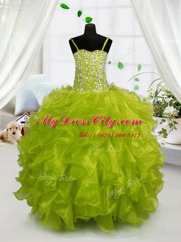 Sleeveless Beading and Ruffles Lace Up Custom Made