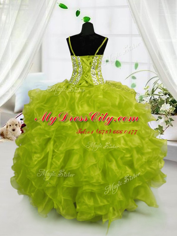 Sleeveless Beading and Ruffles Lace Up Custom Made