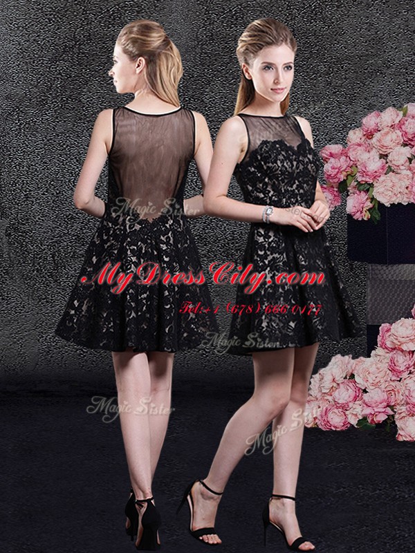 Lace Mini Length A-line Sleeveless Black Party Dresses Side Zipper