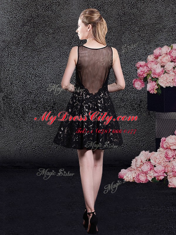 Lace Mini Length A-line Sleeveless Black Party Dresses Side Zipper