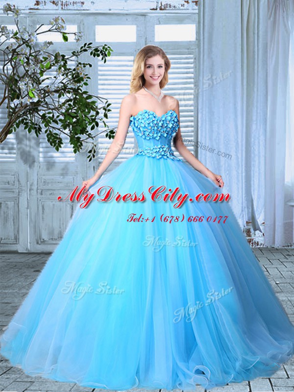 Sleeveless Lace Up Floor Length Appliques 15th Birthday Dress