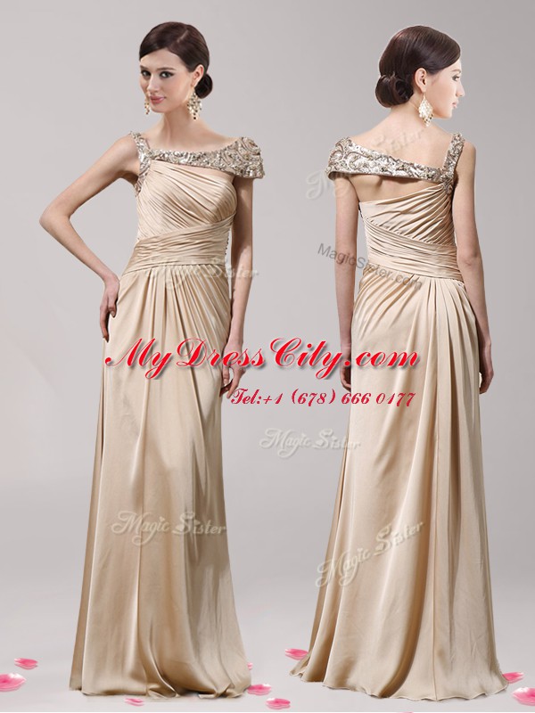 Champagne Sleeveless Beading Floor Length Prom Evening Gown