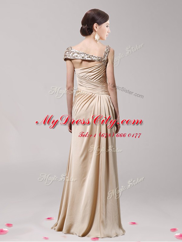 Champagne Sleeveless Beading Floor Length Prom Evening Gown