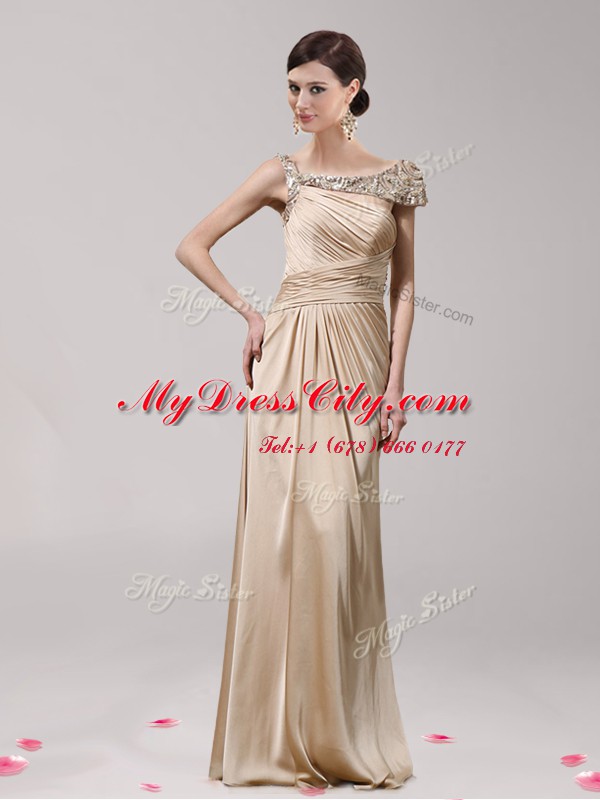 Champagne Sleeveless Beading Floor Length Prom Evening Gown